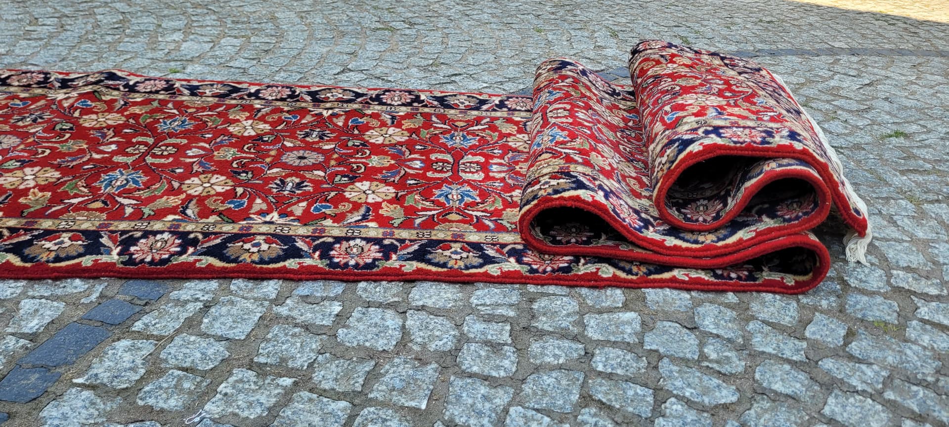 Runner Indo Tebriz 90x390 cm, red multicolor, wool cotton, India - 304232