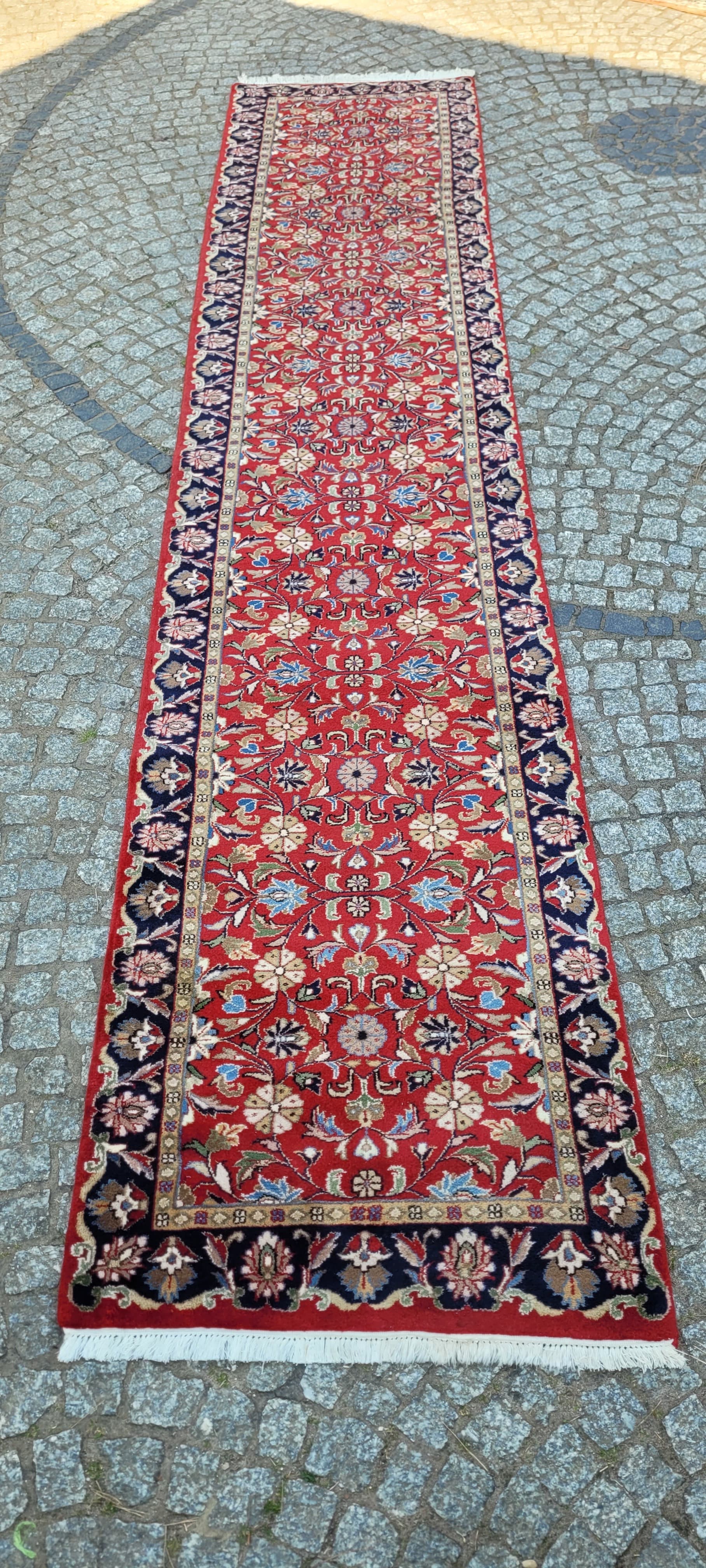 Runner Indo Tebriz 90x390 cm, red multicolor, wool cotton, India - 304233