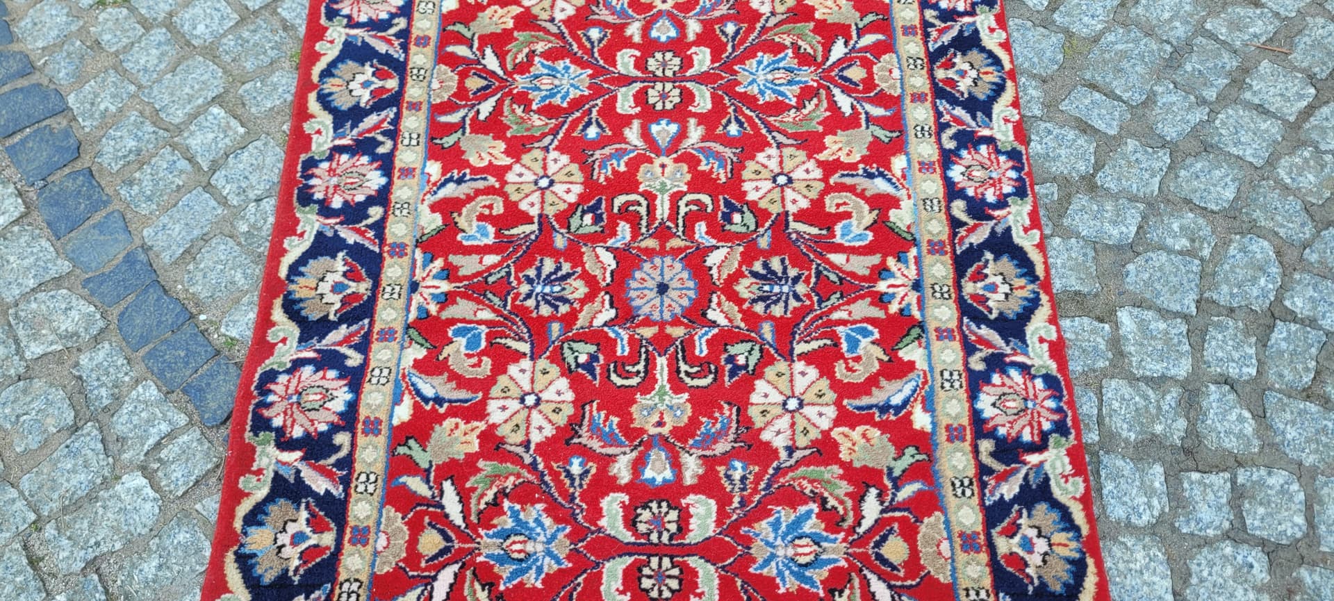 Runner Indo Tebriz 90x390 cm, red multicolor, wool cotton, India - 304230