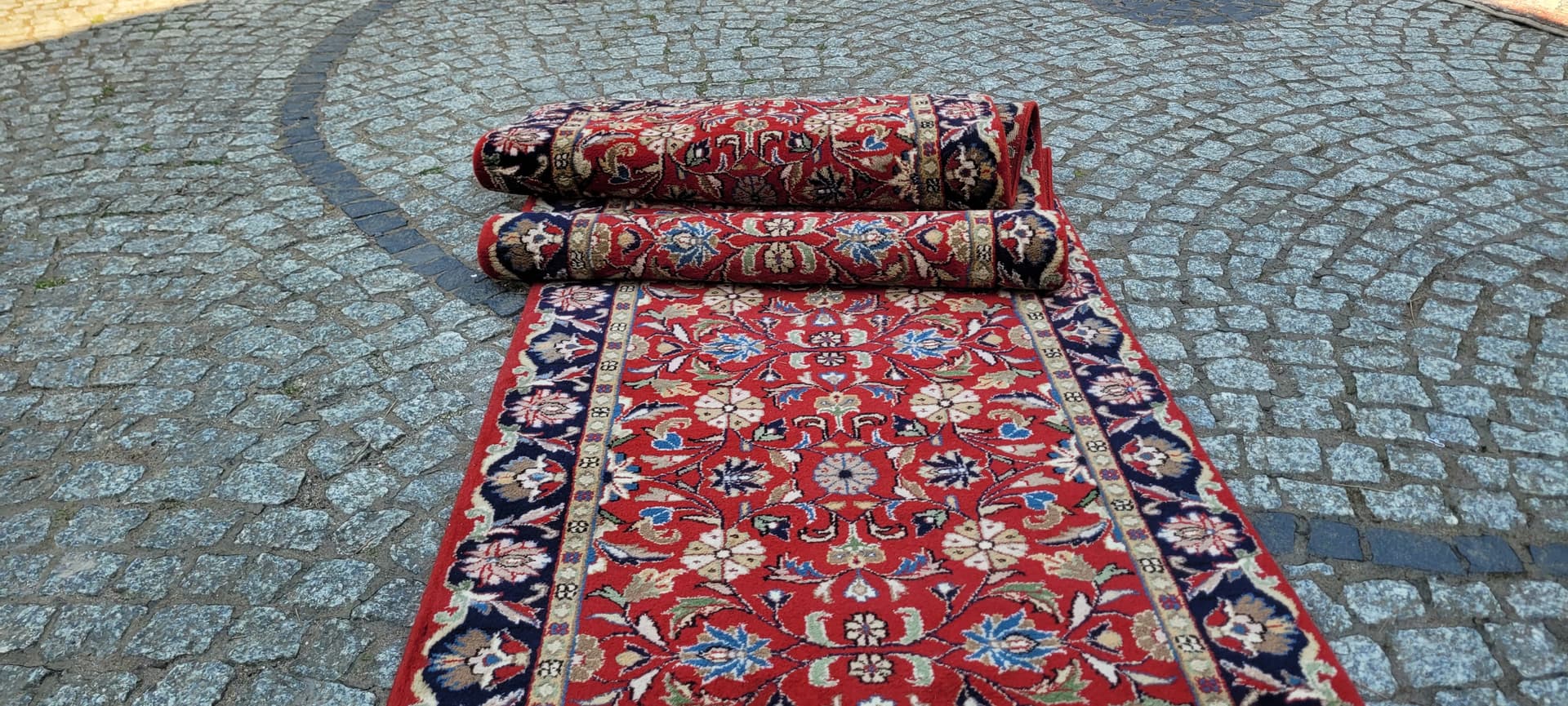 Runner Indo Tebriz 90x390 cm, red multicolor, wool cotton, India - 304231