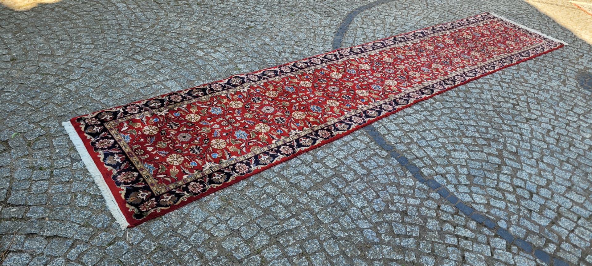 Runner Indo Tebriz 90x390 cm, red multicolor, wool cotton, India - 304241