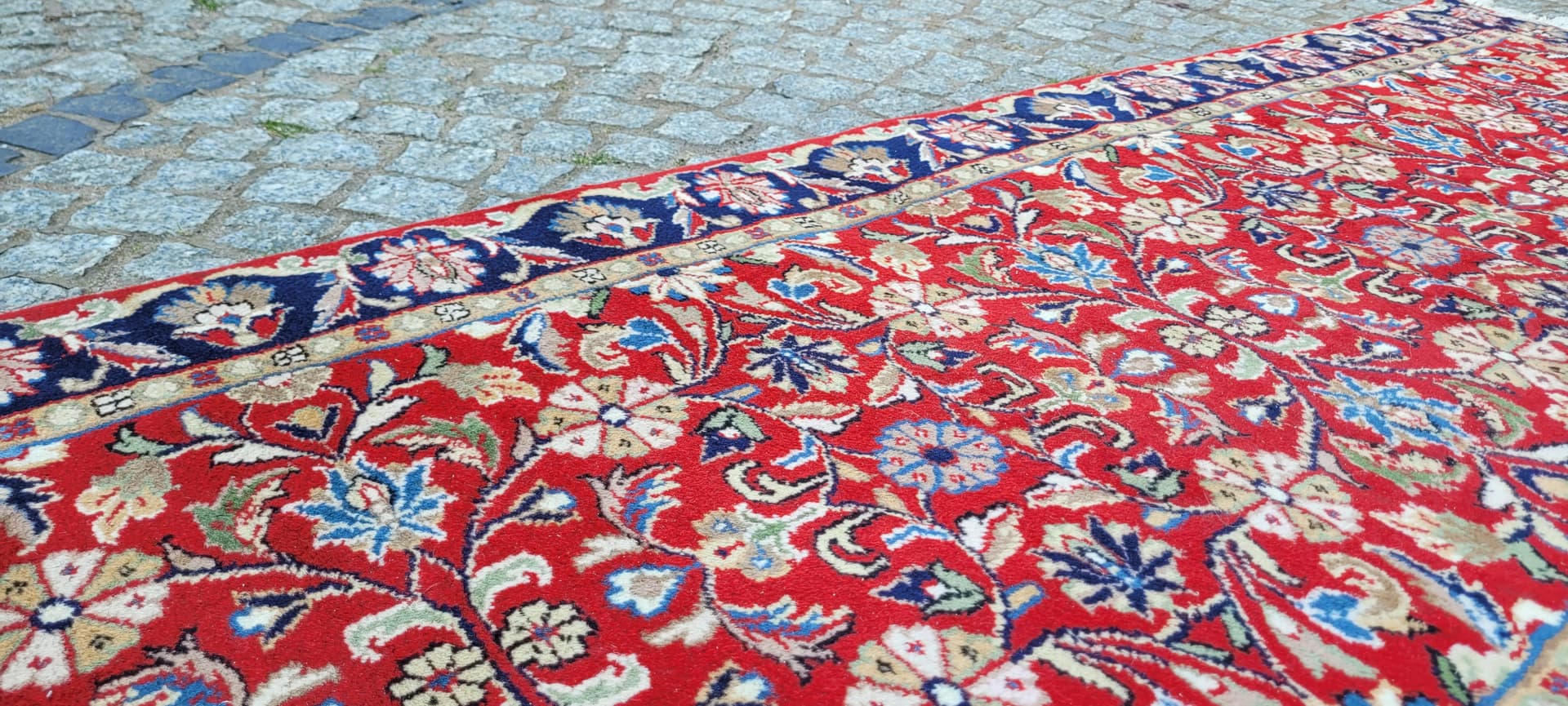 Runner Indo Tebriz 90x390 cm, red multicolor, wool cotton, India - 304227