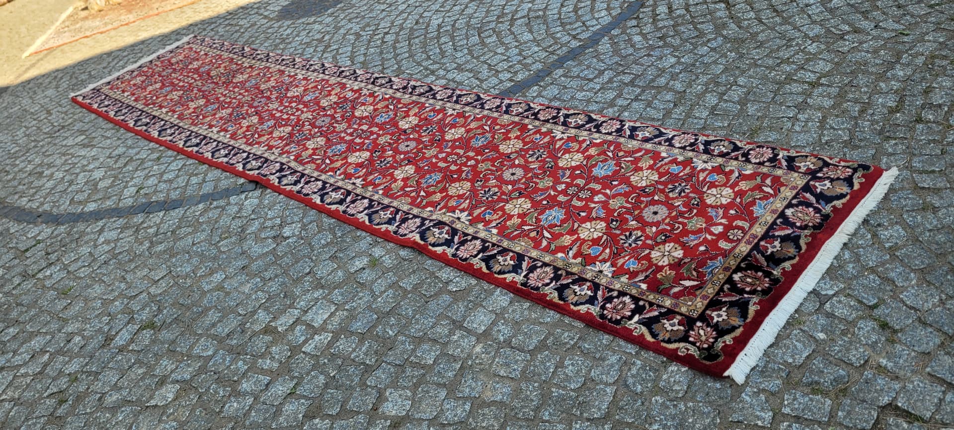 Runner Indo Tebriz 90x390 cm, red multicolor, wool cotton, India - 304237