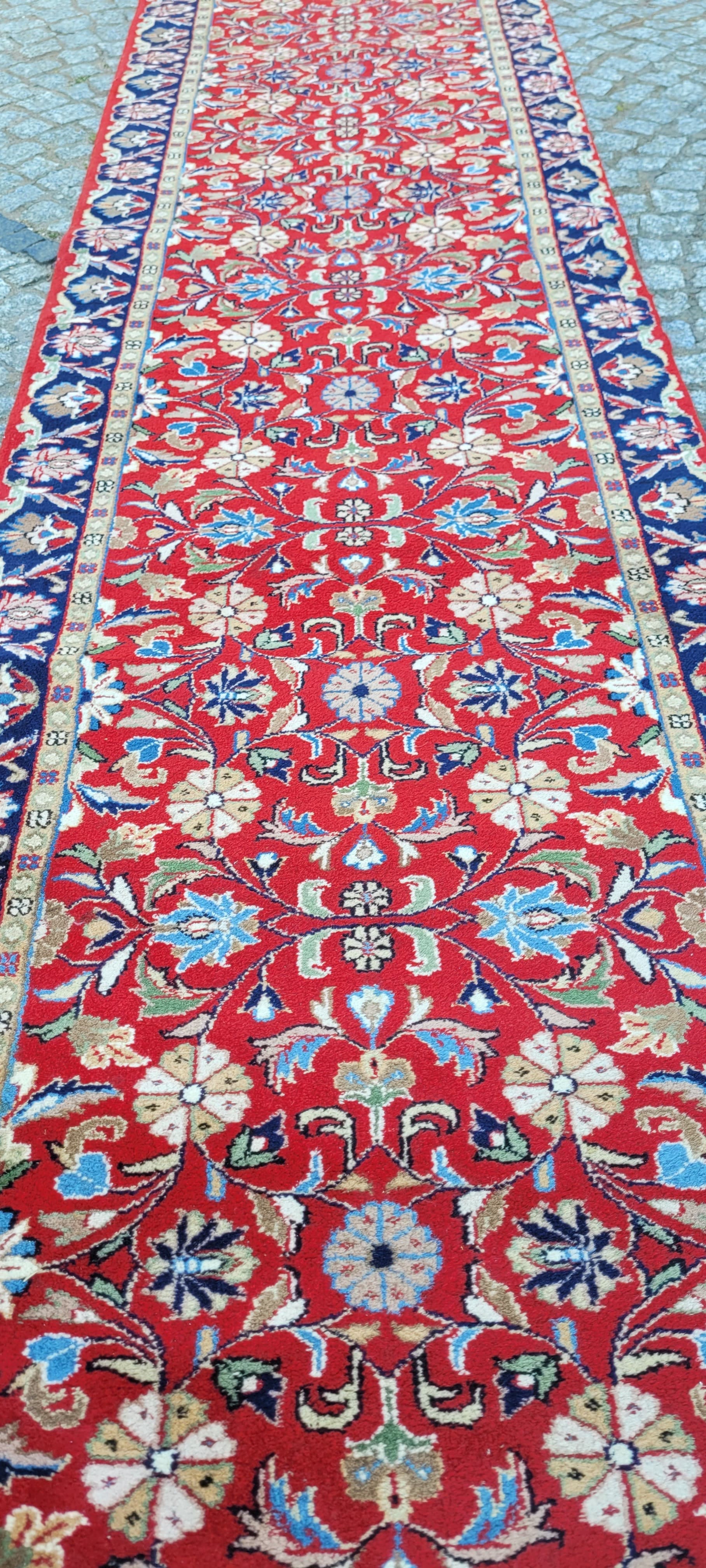 Runner Indo Tebriz 90x390 cm, red multicolor, wool cotton, India - 304228