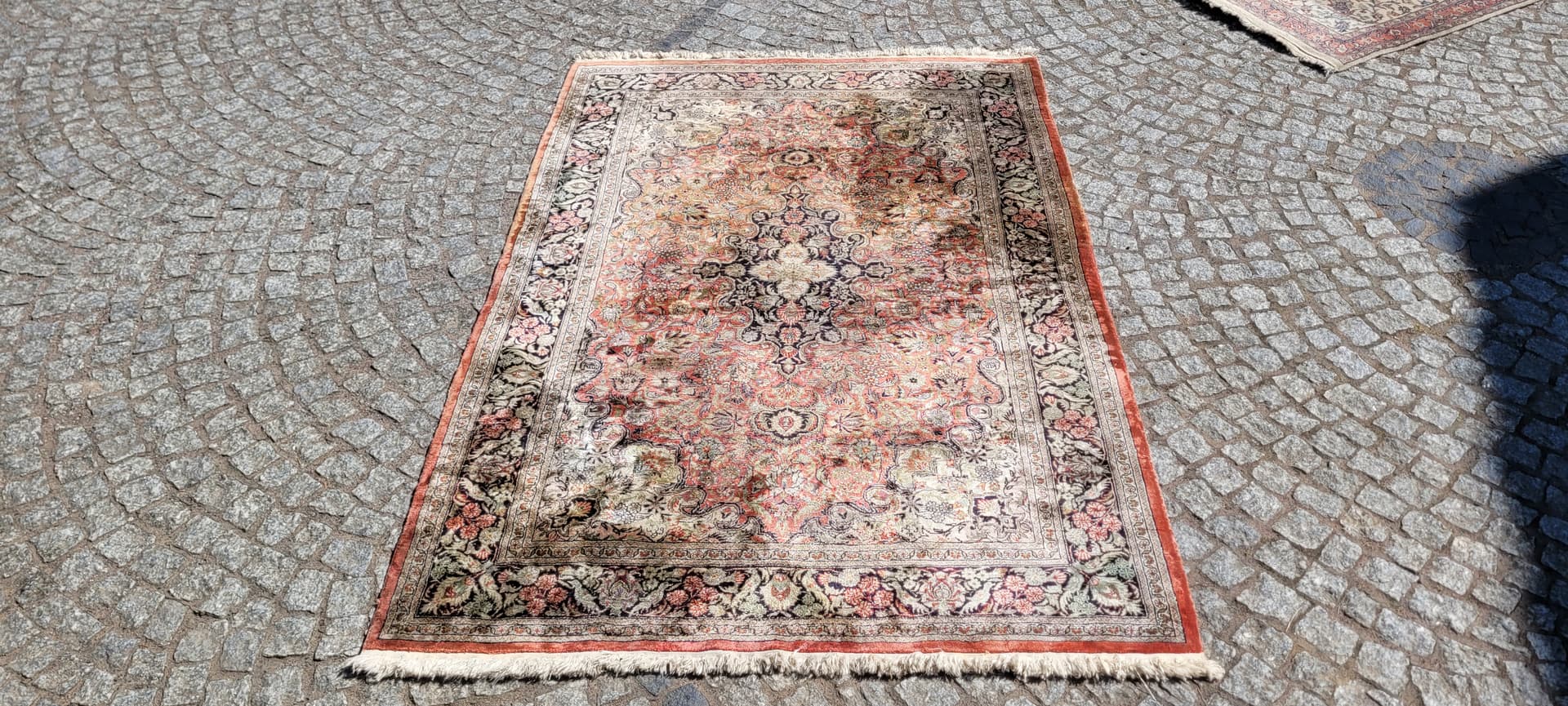 Dywan Indo Ghom 190x124 cm, jedwab pomarańczowy, bawełna beżowa, Indie - 304266