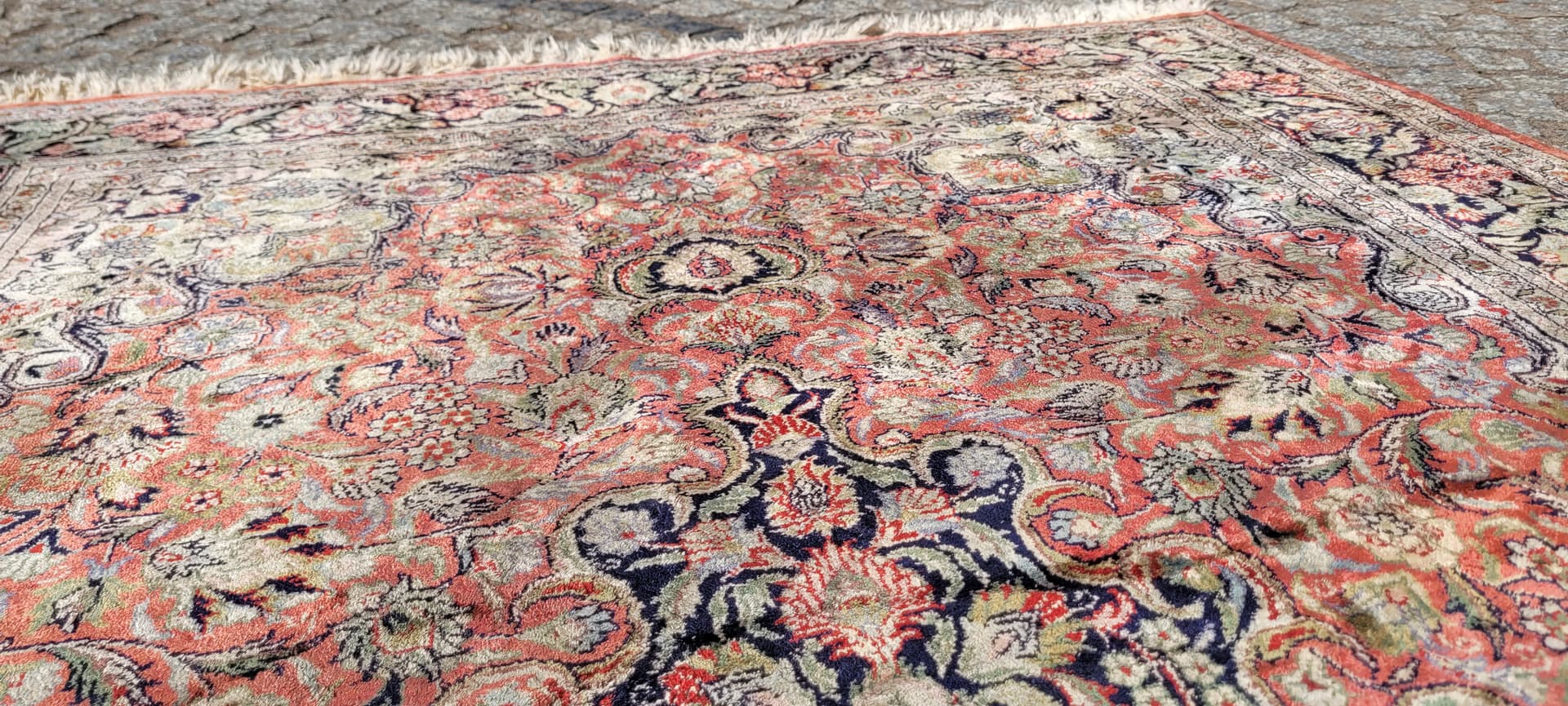 Dywan Indo Ghom 190x124 cm, jedwab pomarańczowy, bawełna beżowa, Indie - 304257