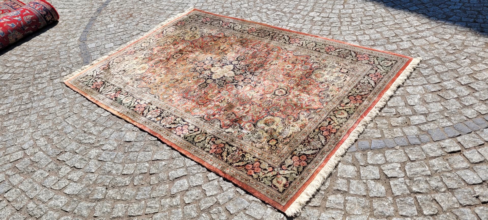 Dywan Indo Ghom 190x124 cm, jedwab pomarańczowy, bawełna beżowa, Indie - 304264