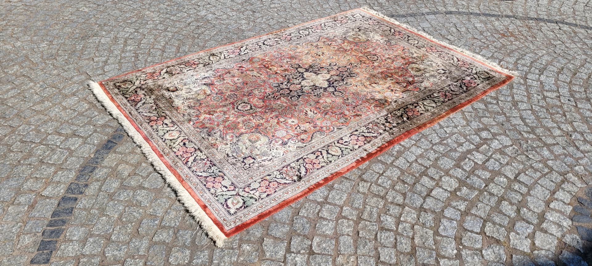 Dywan Indo Ghom 190x124 cm, jedwab pomarańczowy, bawełna beżowa, Indie - 304261