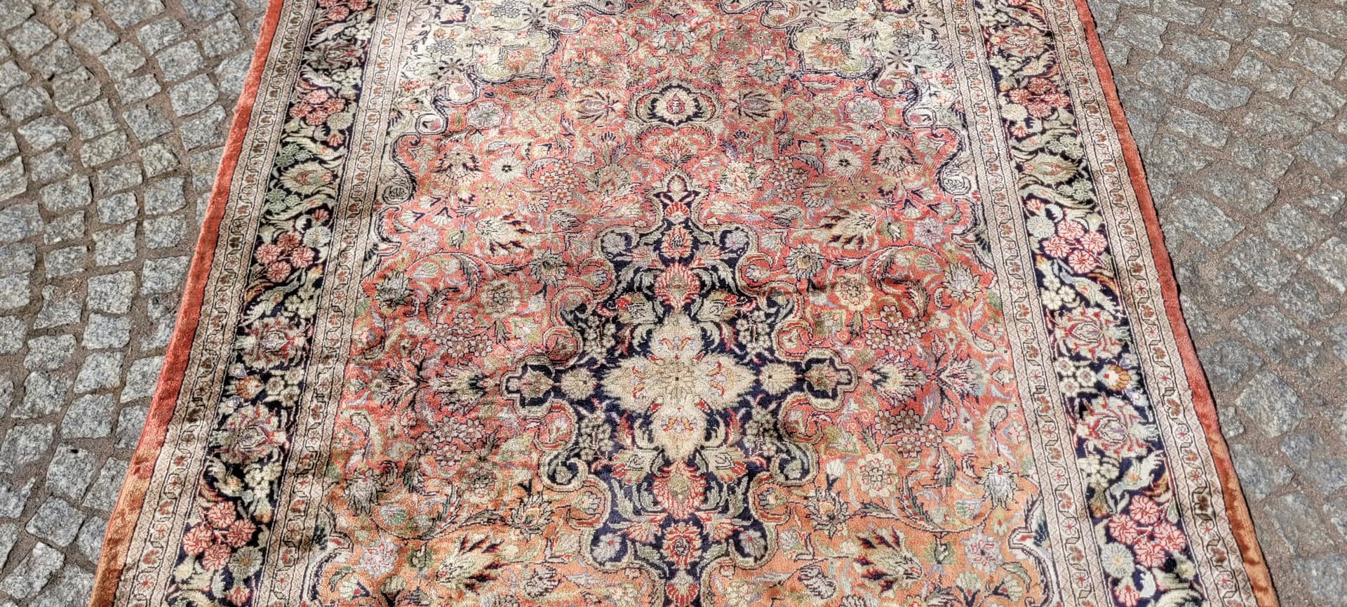Dywan Indo Ghom 190x124 cm, jedwab pomarańczowy, bawełna beżowa, Indie - 304270