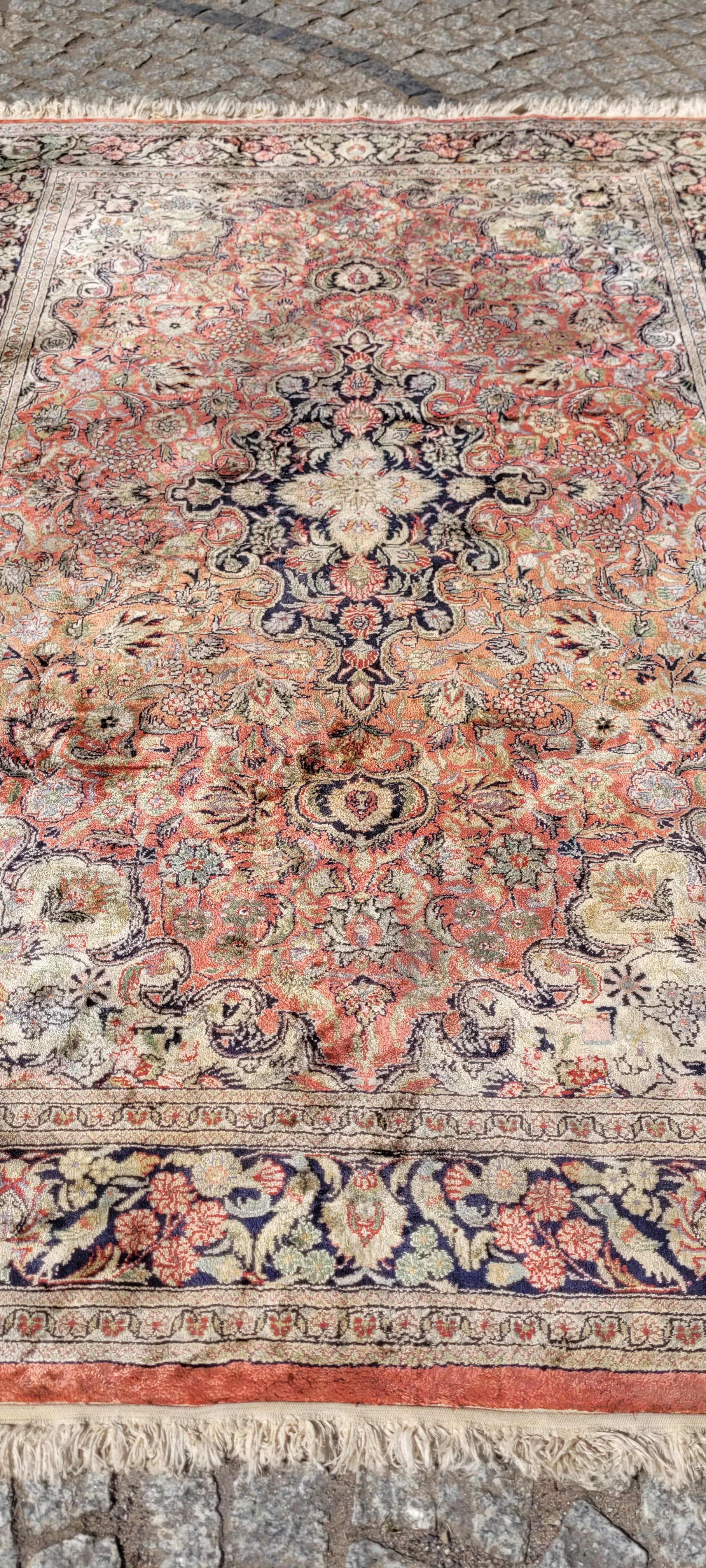 Dywan Indo Ghom 190x124 cm, jedwab pomarańczowy, bawełna beżowa, Indie - 304260