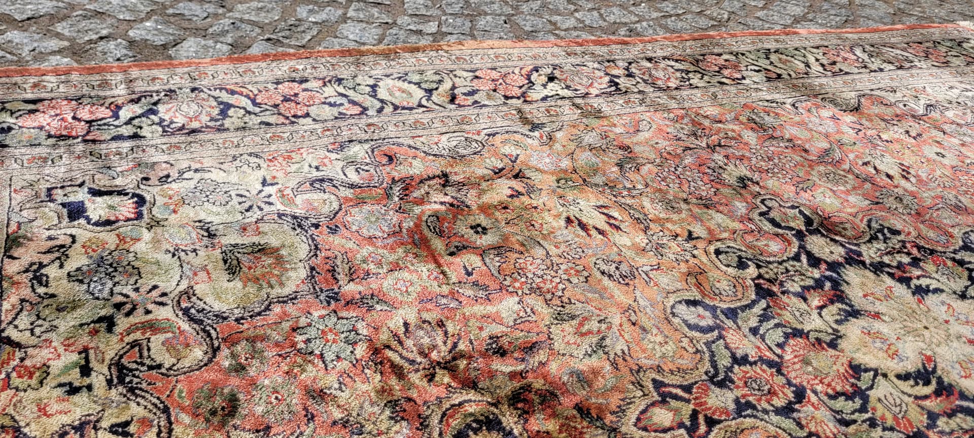 Dywan Indo Ghom 190x124 cm, jedwab pomarańczowy, bawełna beżowa, Indie - 304268