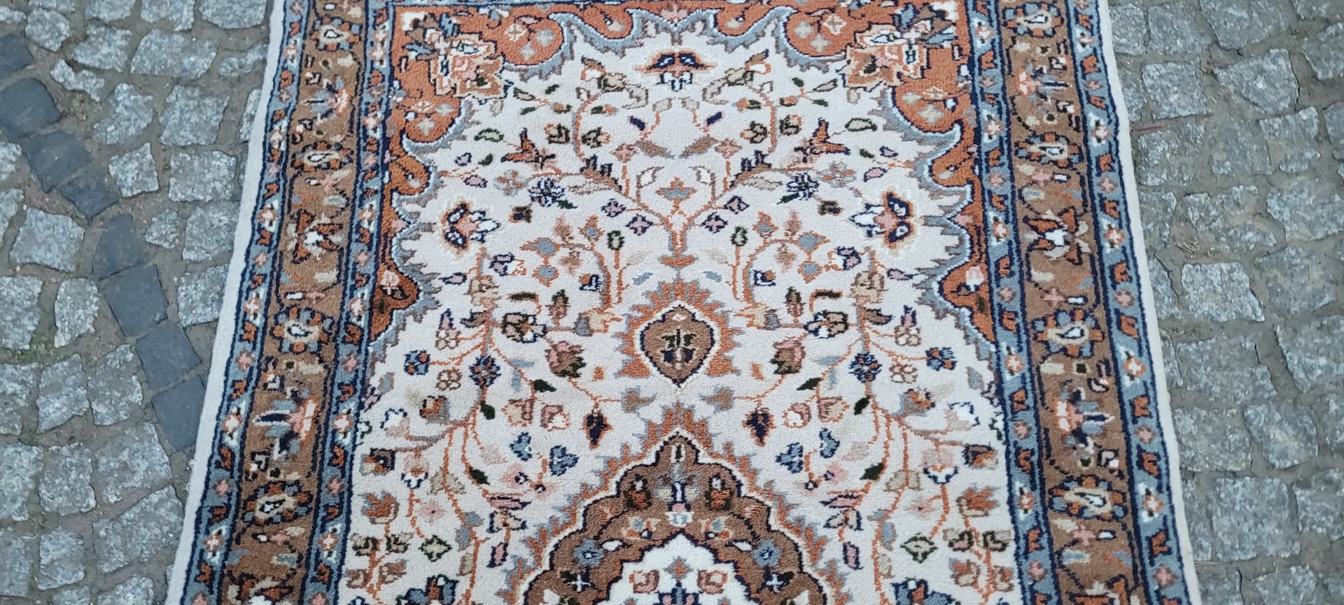 Rug Indo Tabriz 95x175 cm, beige, wool cotton, India - 304278