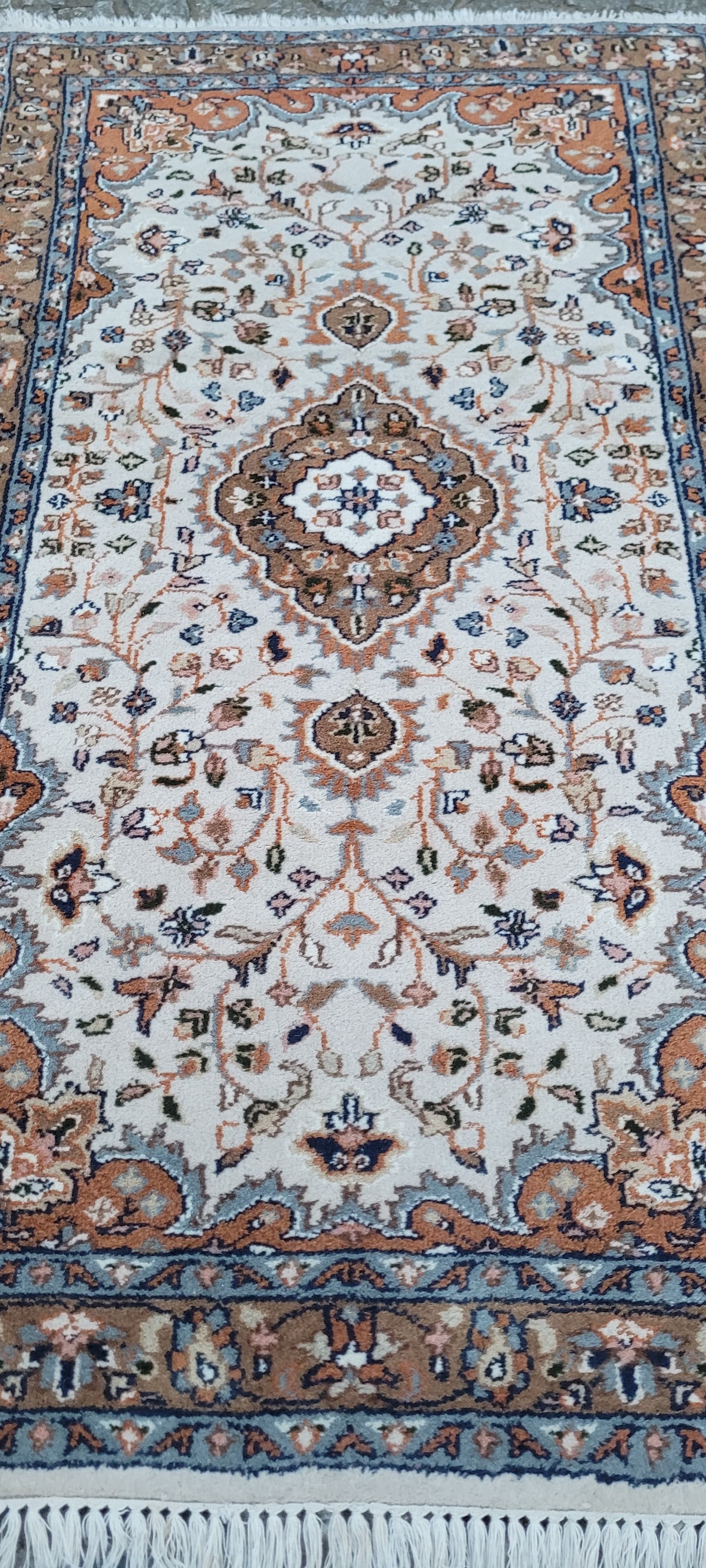 Rug Indo Tabriz 95x175 cm, beige, wool cotton, India - 304277