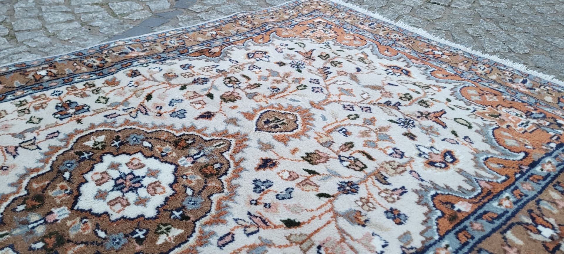 Rug Indo Tabriz 95x175 cm, beige, wool cotton, India - 304275
