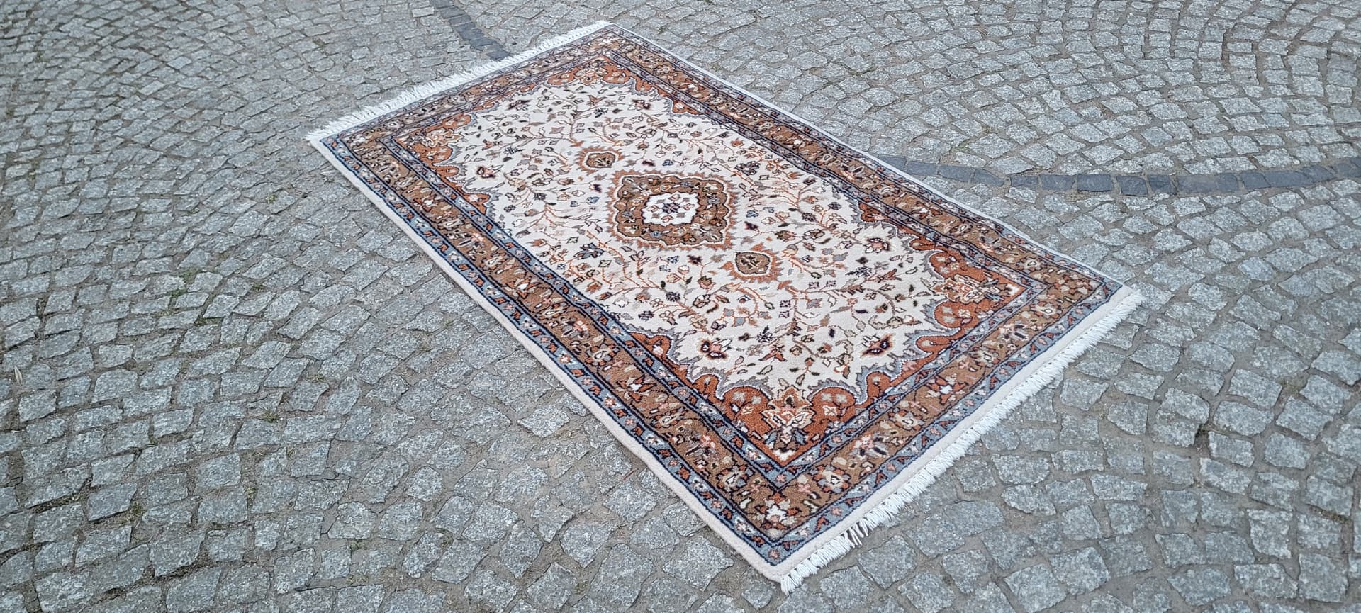 Rug Indo Tabriz 95x175 cm, beige, wool cotton, India - 304286