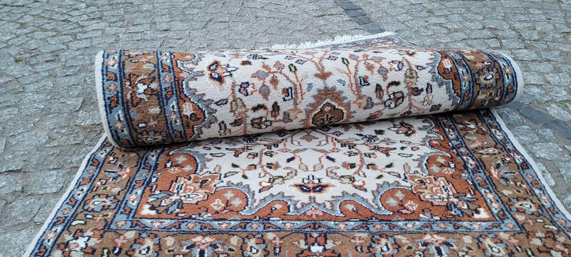 Rug Indo Tabriz 95x175 cm, beige, wool cotton, India - 304279
