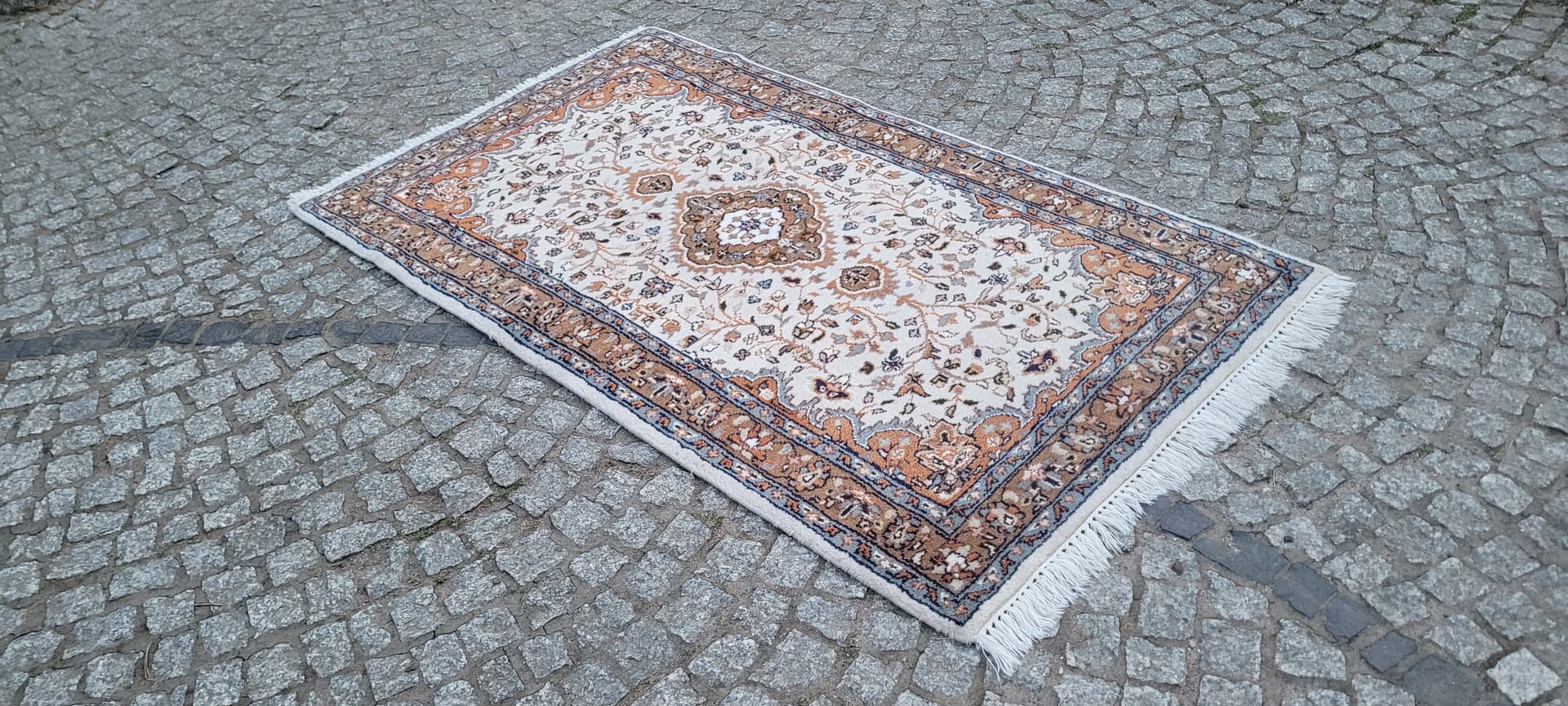 Rug Indo Tabriz 95x175 cm, beige, wool cotton, India - 304284
