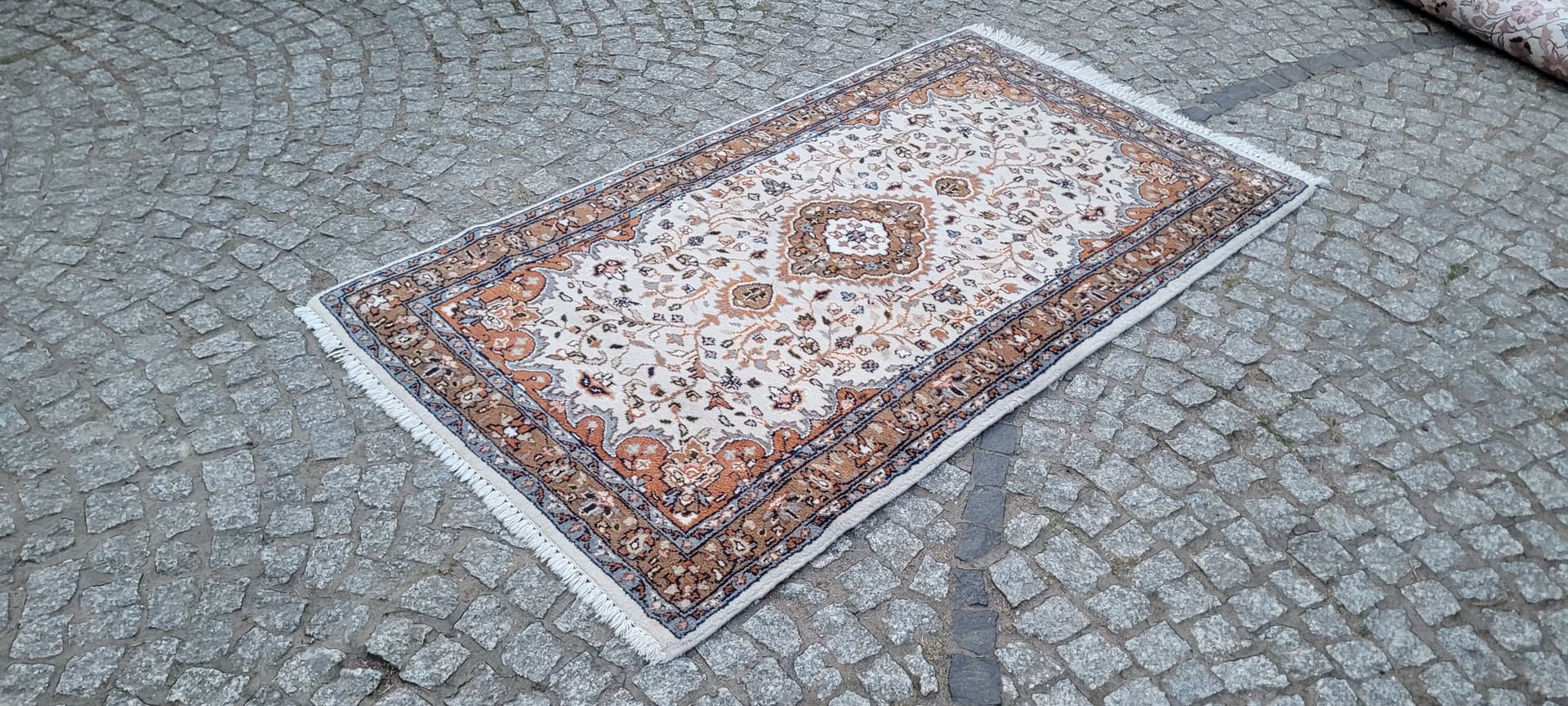Rug Indo Tabriz 95x175 cm, beige, wool cotton, India - 304280