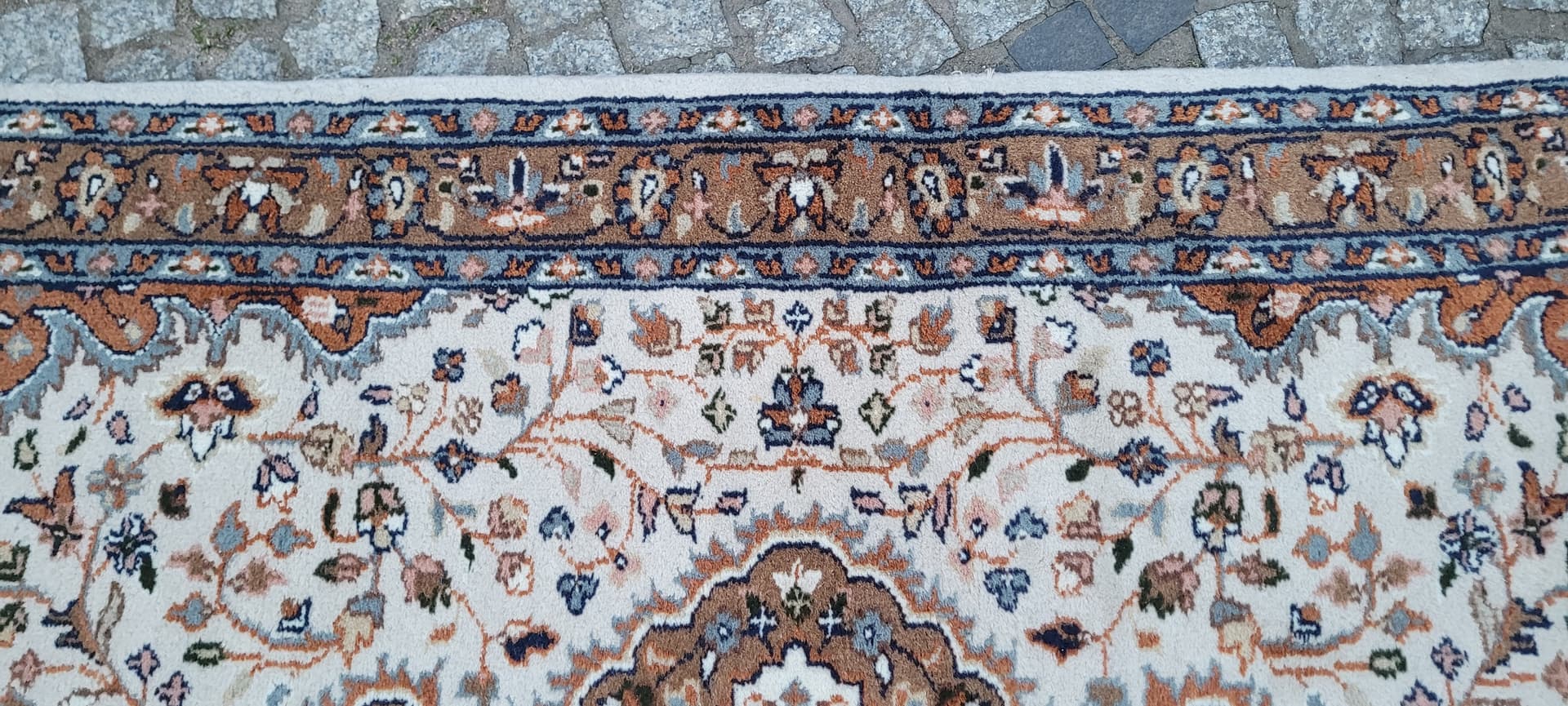 Rug Indo Tabriz 95x175 cm, beige, wool cotton, India - 304283