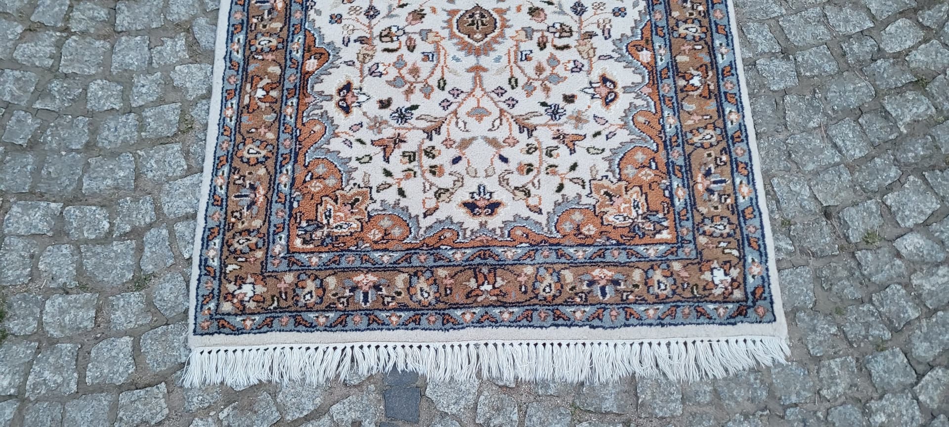 Rug Indo Tabriz 95x175 cm, beige, wool cotton, India - 304281