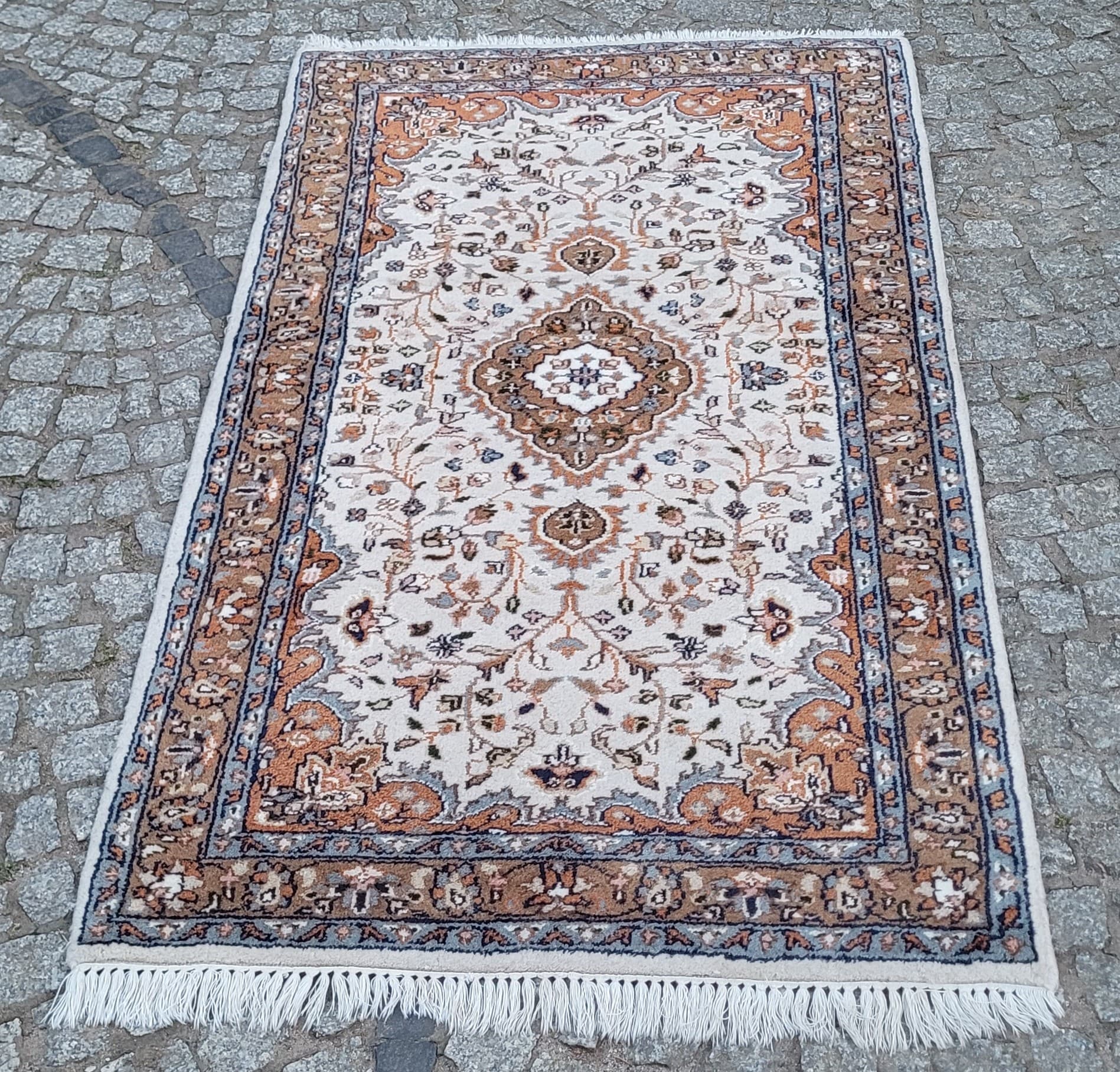 Rug Indo Tabriz 95x175 cm, beige, wool cotton, India - 304272