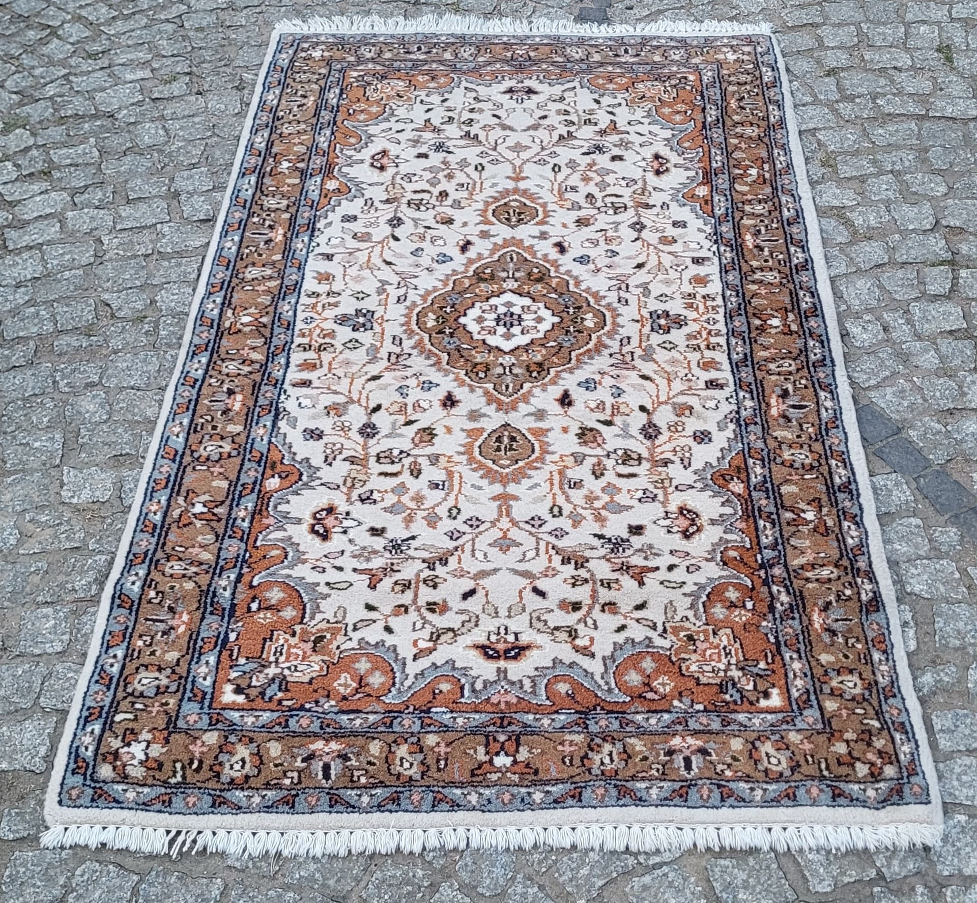 Rug Indo Tabriz 95x175 cm, beige, wool cotton, India - 304273