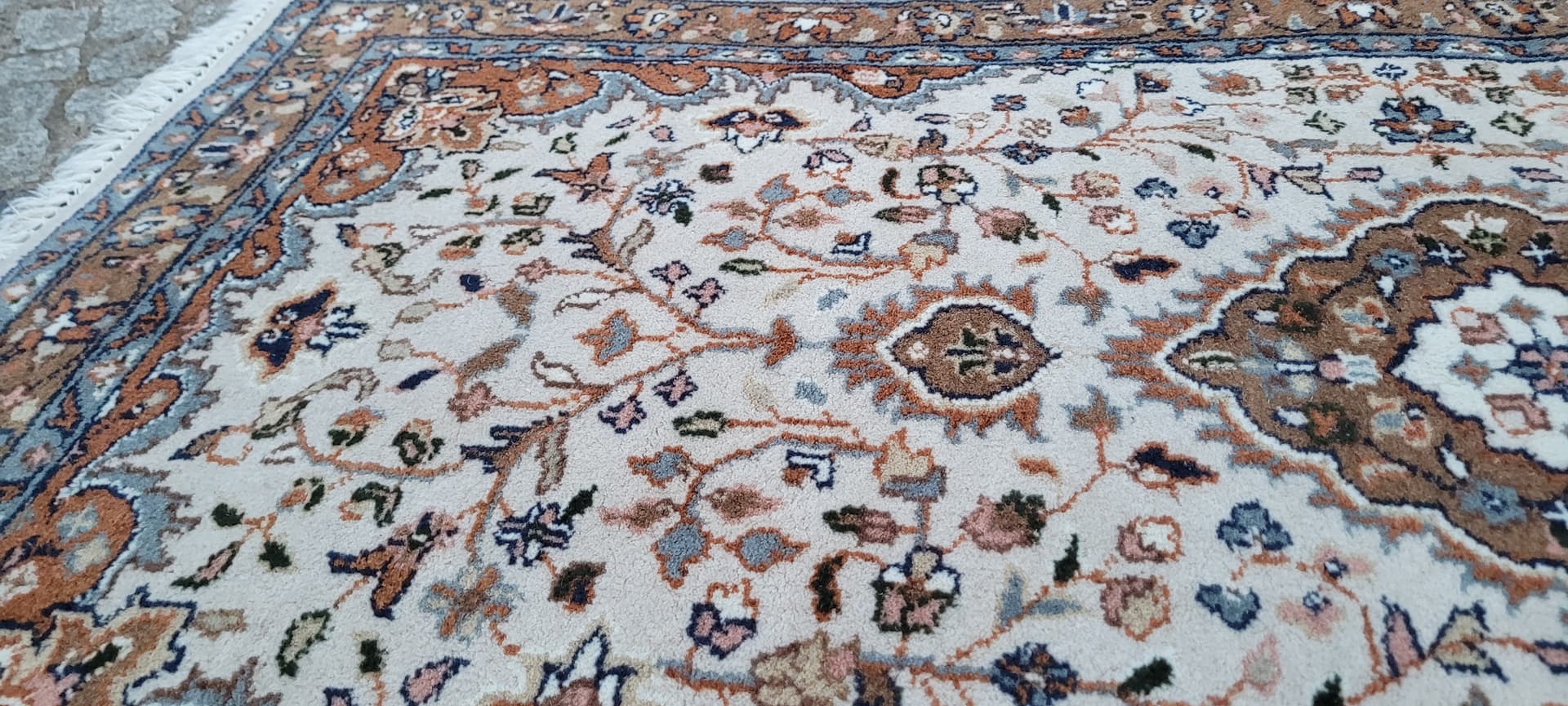 Rug Indo Tabriz 95x175 cm, beige, wool cotton, India - 304276