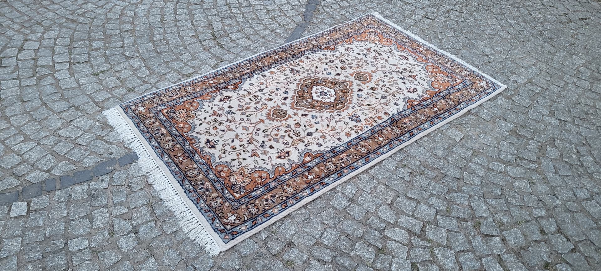 Rug Indo Tabriz 95x175 cm, beige, wool cotton, India - 304285