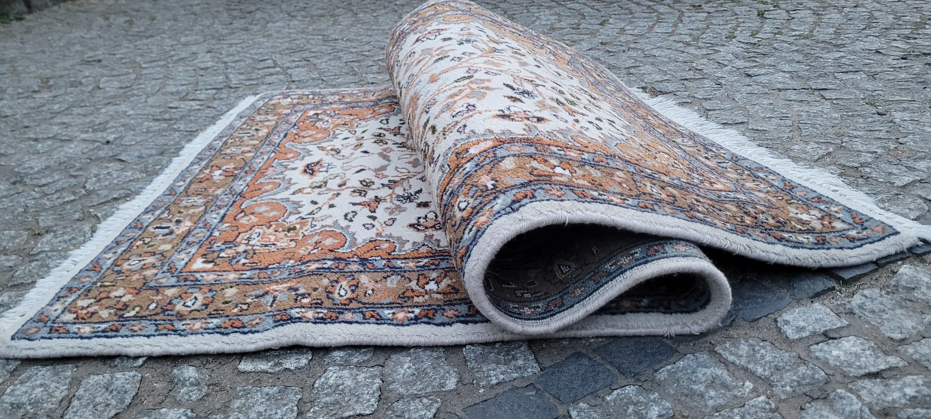 Rug Indo Tabriz 95x175 cm, beige, wool cotton, India - 304274
