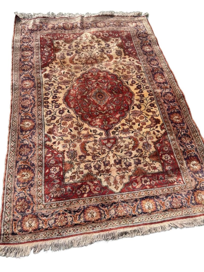 Persian Rug Qom, red silk, cotton, Turkey, 185x122 cm, 1960s.