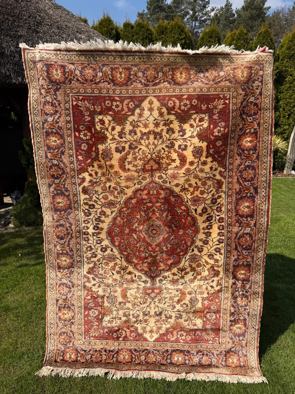 Dywan perski Qom, jedwab czerwony, bawełna, Turcja, 185x122 cm, lata 60. - 304287