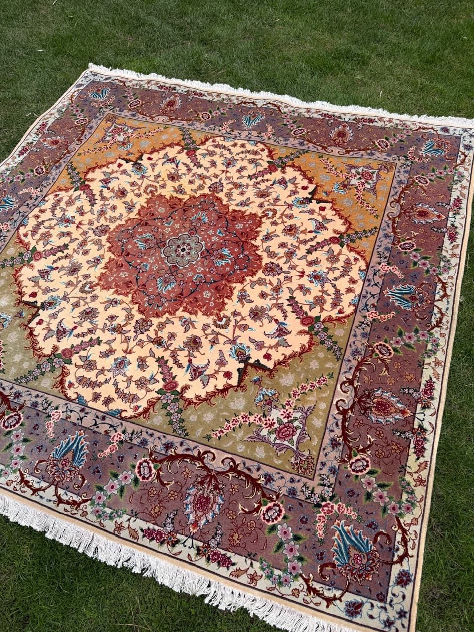 Rug Tabriz Raj, 210x200 cm, beige multicolor, cashmere wool silk, Iran - 304329