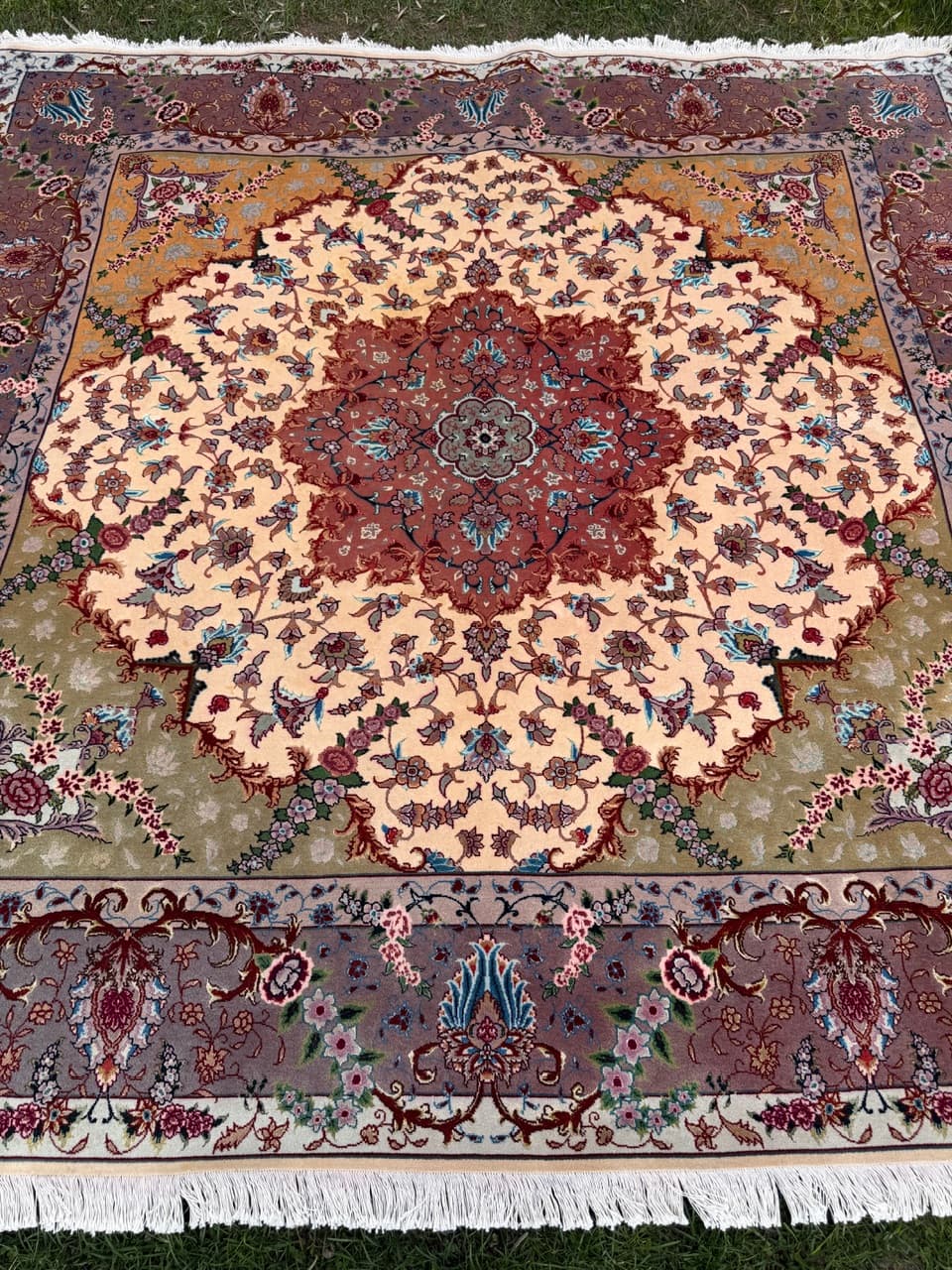 Rug Tabriz Raj, 210x200 cm, beige multicolor, cashmere wool silk, Iran - 304334
