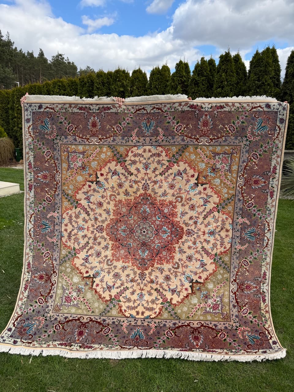 Rug Tabriz Raj, 210x200 cm, beige multicolor, cashmere wool silk, Iran - 304323