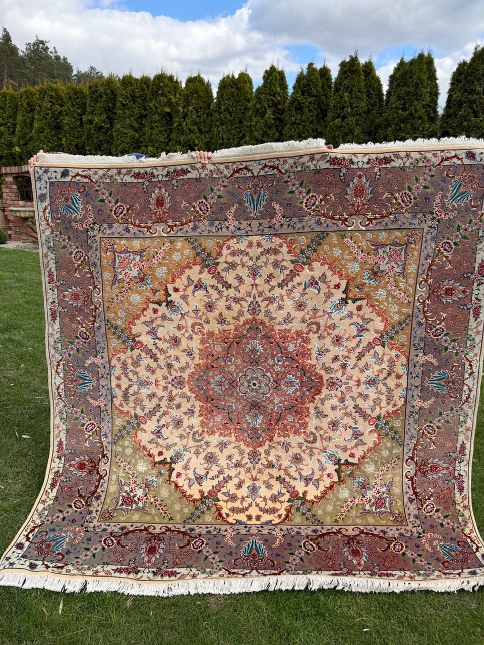 Rug Tabriz Raj, 210x200 cm, beige multicolor, cashmere wool silk, Iran - 304326