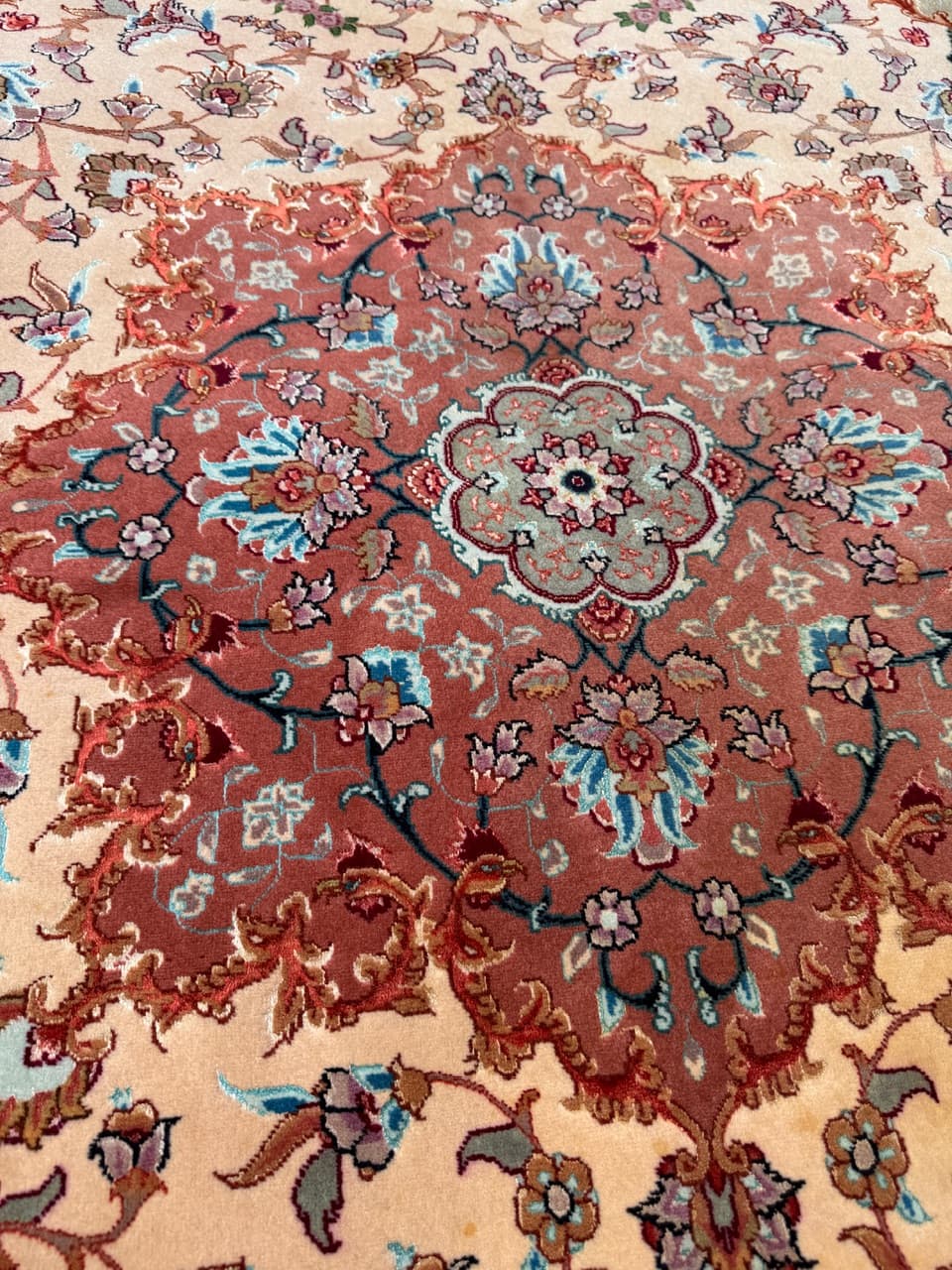 Rug Tabriz Raj, 210x200 cm, beige multicolor, cashmere wool silk, Iran - 304331