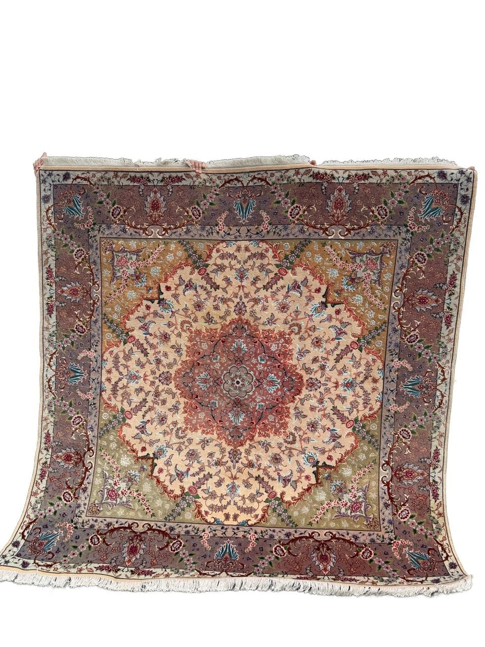 Rug Tabriz Raj, 210x200 cm, beige multicolor, cashmere wool silk, Iran