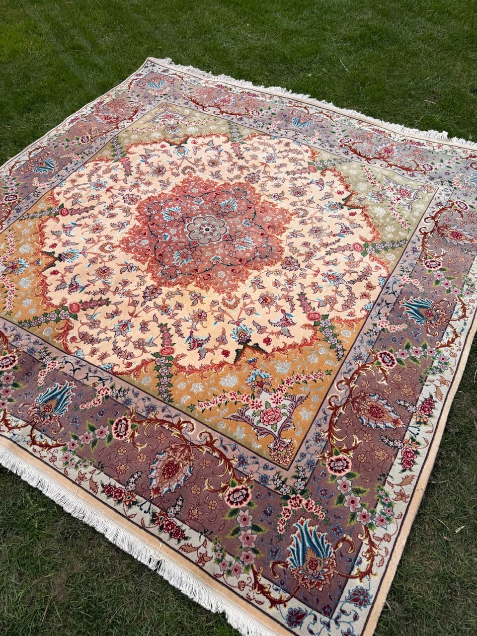 Rug Tabriz Raj, 210x200 cm, beige multicolor, cashmere wool silk, Iran - 304332