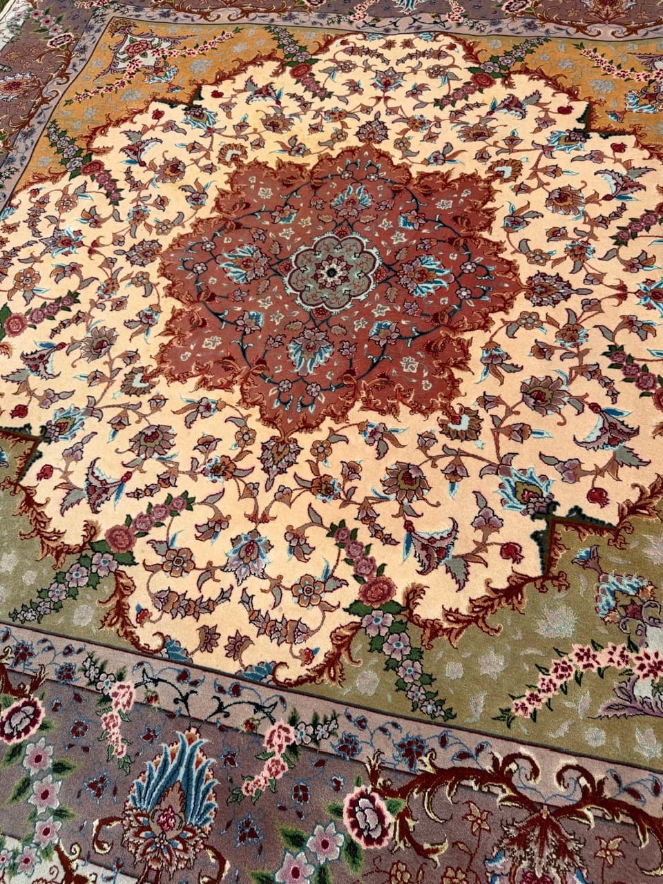 Rug Tabriz Raj, 210x200 cm, beige multicolor, cashmere wool silk, Iran - 304328