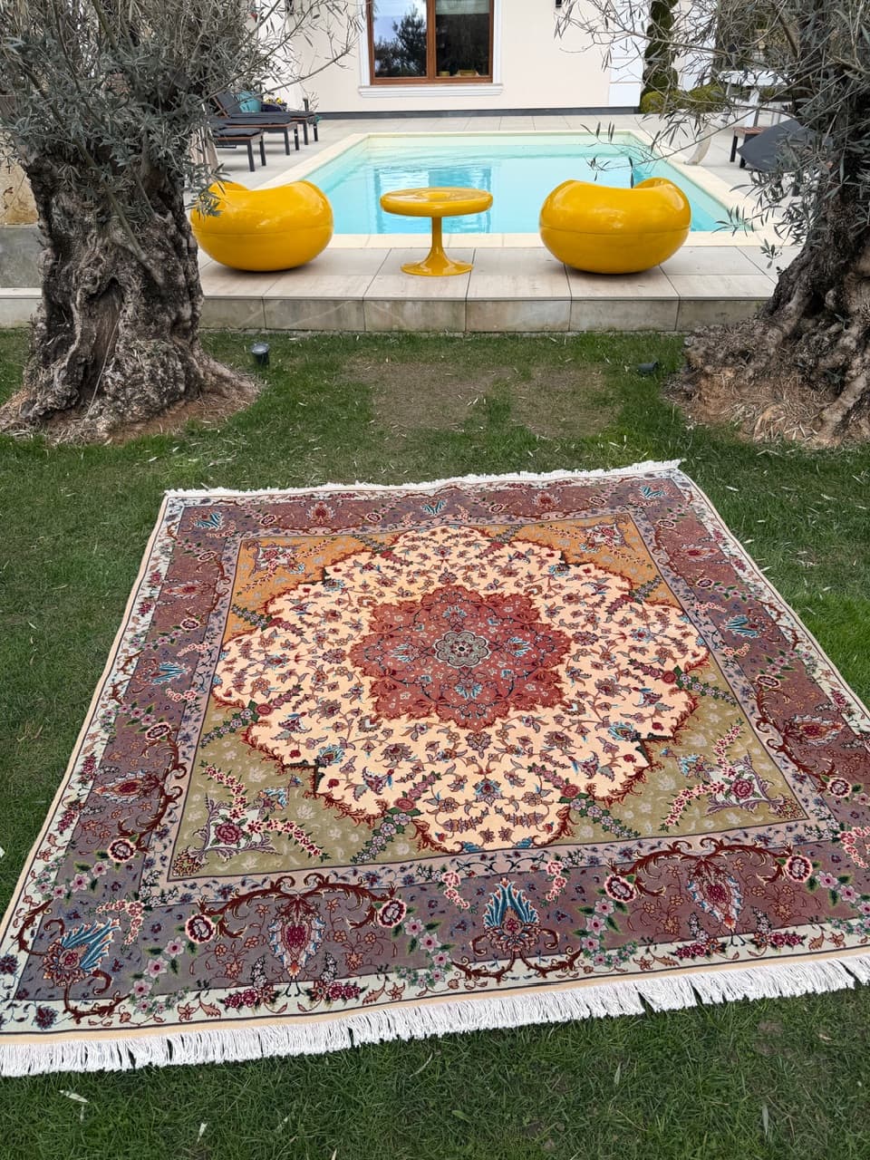 Rug Tabriz Raj, 210x200 cm, beige multicolor, cashmere wool silk, Iran - 304333