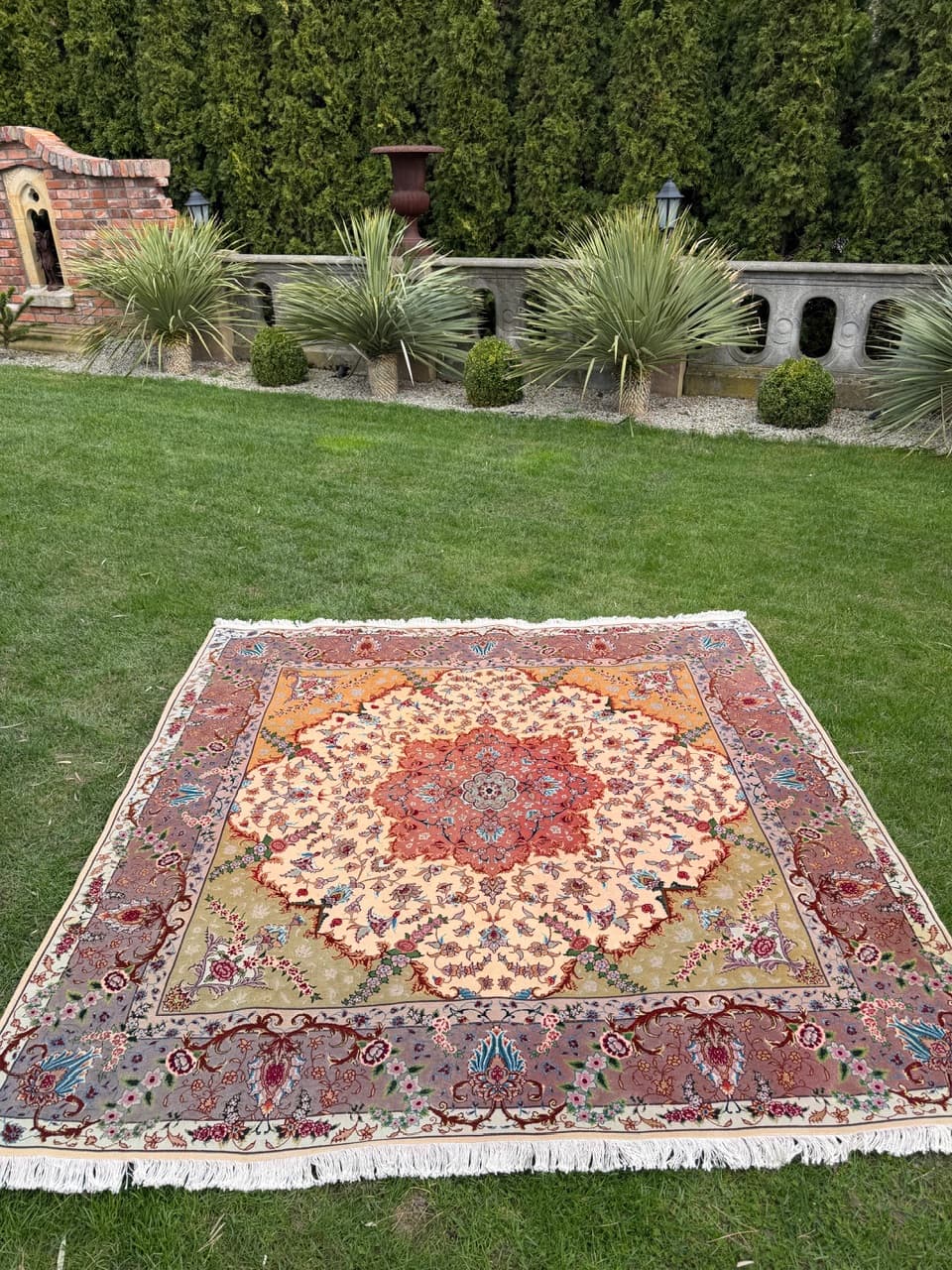 Rug Tabriz Raj, 210x200 cm, beige multicolor, cashmere wool silk, Iran - 304327