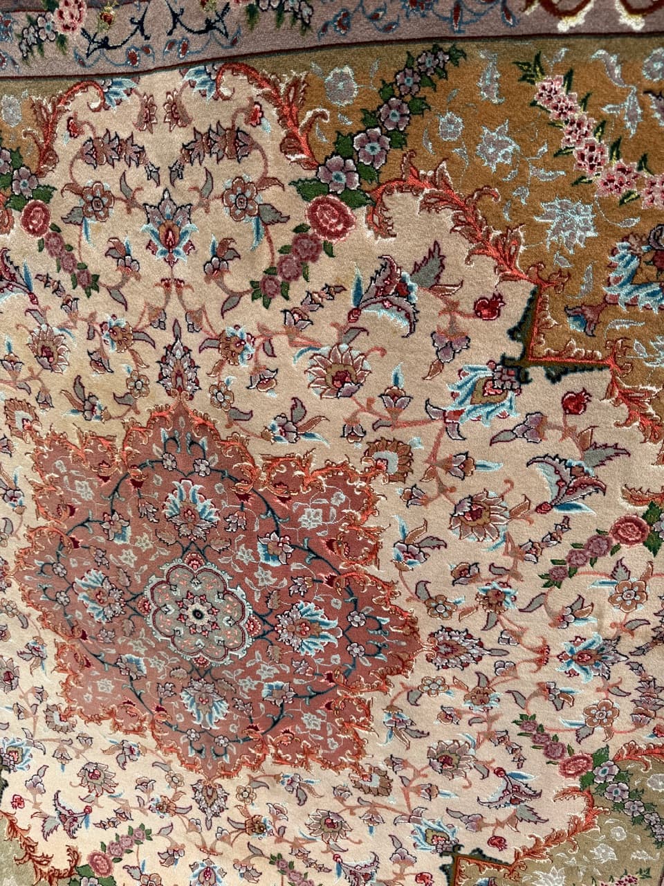 Rug Tabriz Raj, 210x200 cm, beige multicolor, cashmere wool silk, Iran - 304324
