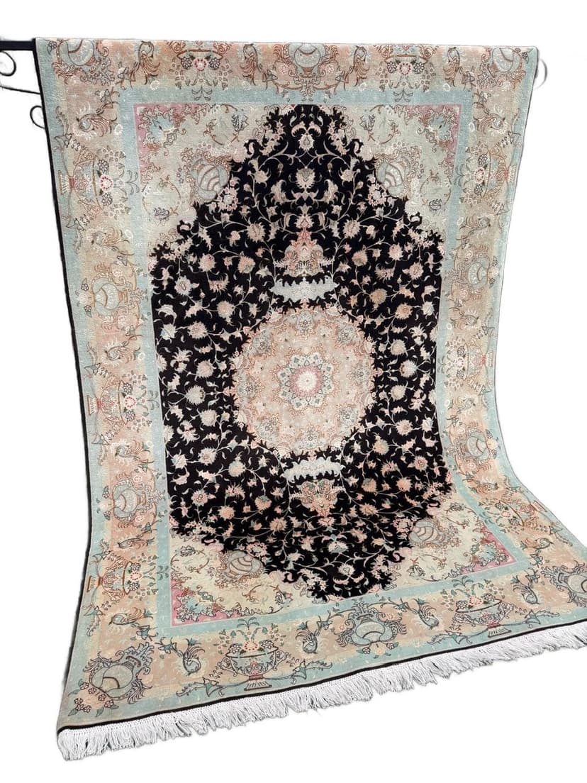 Carpet Tabriz Raj, 310x200 cm, black cashmere wool, silk, Iran