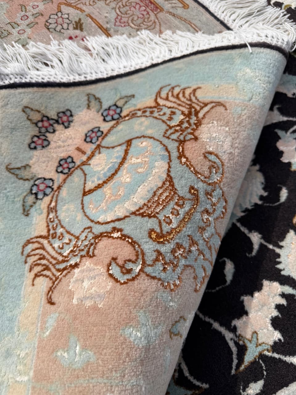 Carpet Tabriz Raj, 310x200 cm, black cashmere wool, silk, Iran - 304349