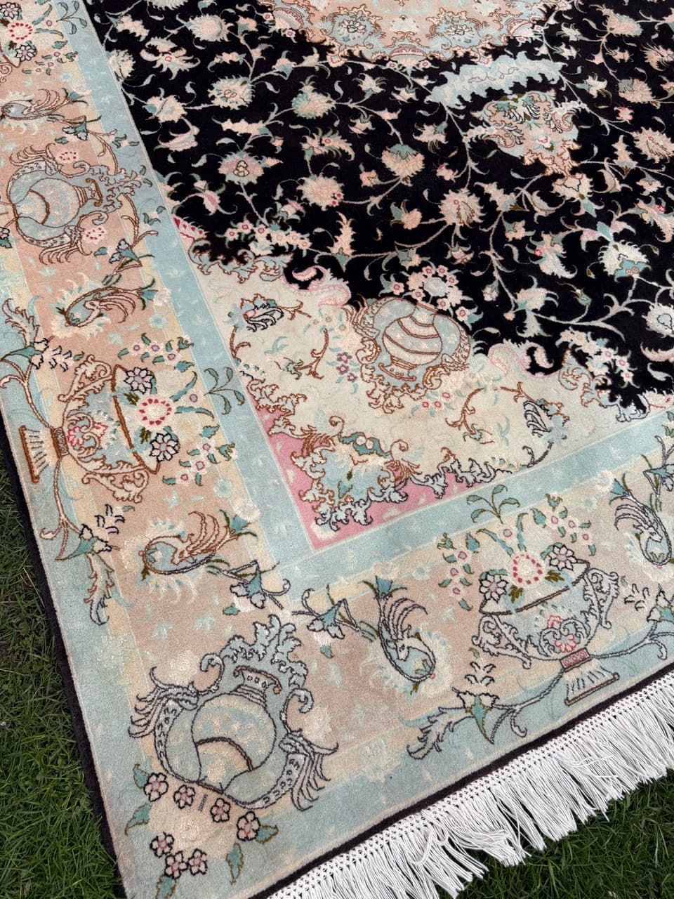 Carpet Tabriz Raj, 310x200 cm, black cashmere wool, silk, Iran - 304346