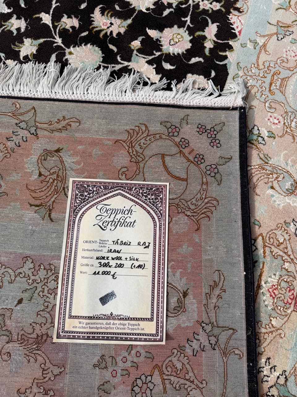 Carpet Tabriz Raj, 310x200 cm, black cashmere wool, silk, Iran - 304348