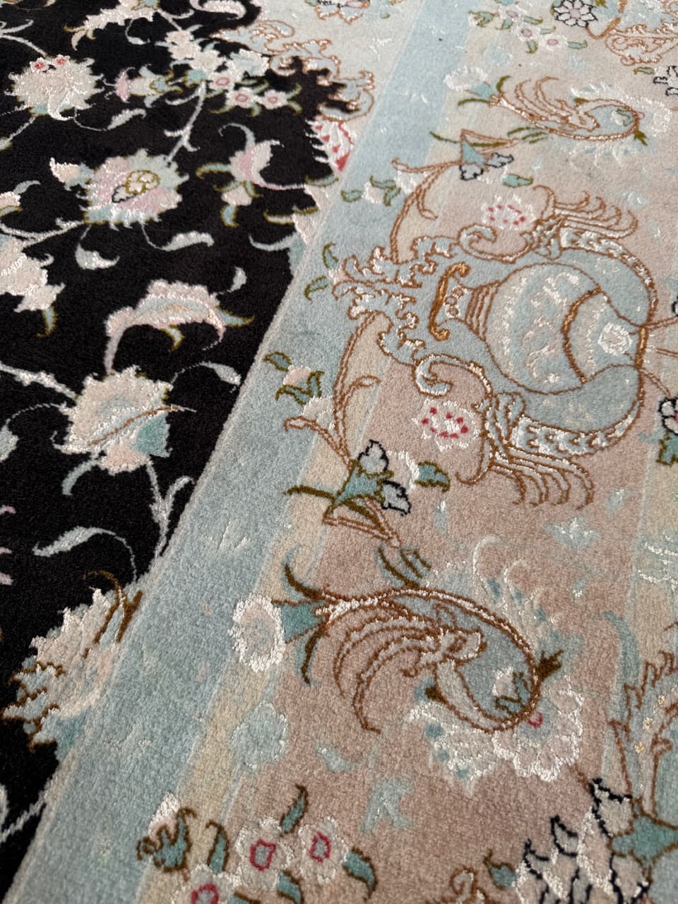 Carpet Tabriz Raj, 310x200 cm, black cashmere wool, silk, Iran - 304351