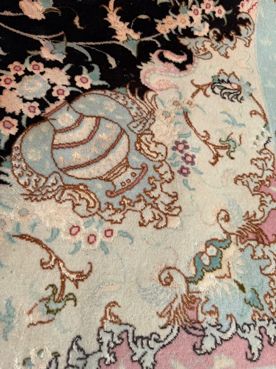 Carpet Tabriz Raj, 310x200 cm, black cashmere wool, silk, Iran - 304342