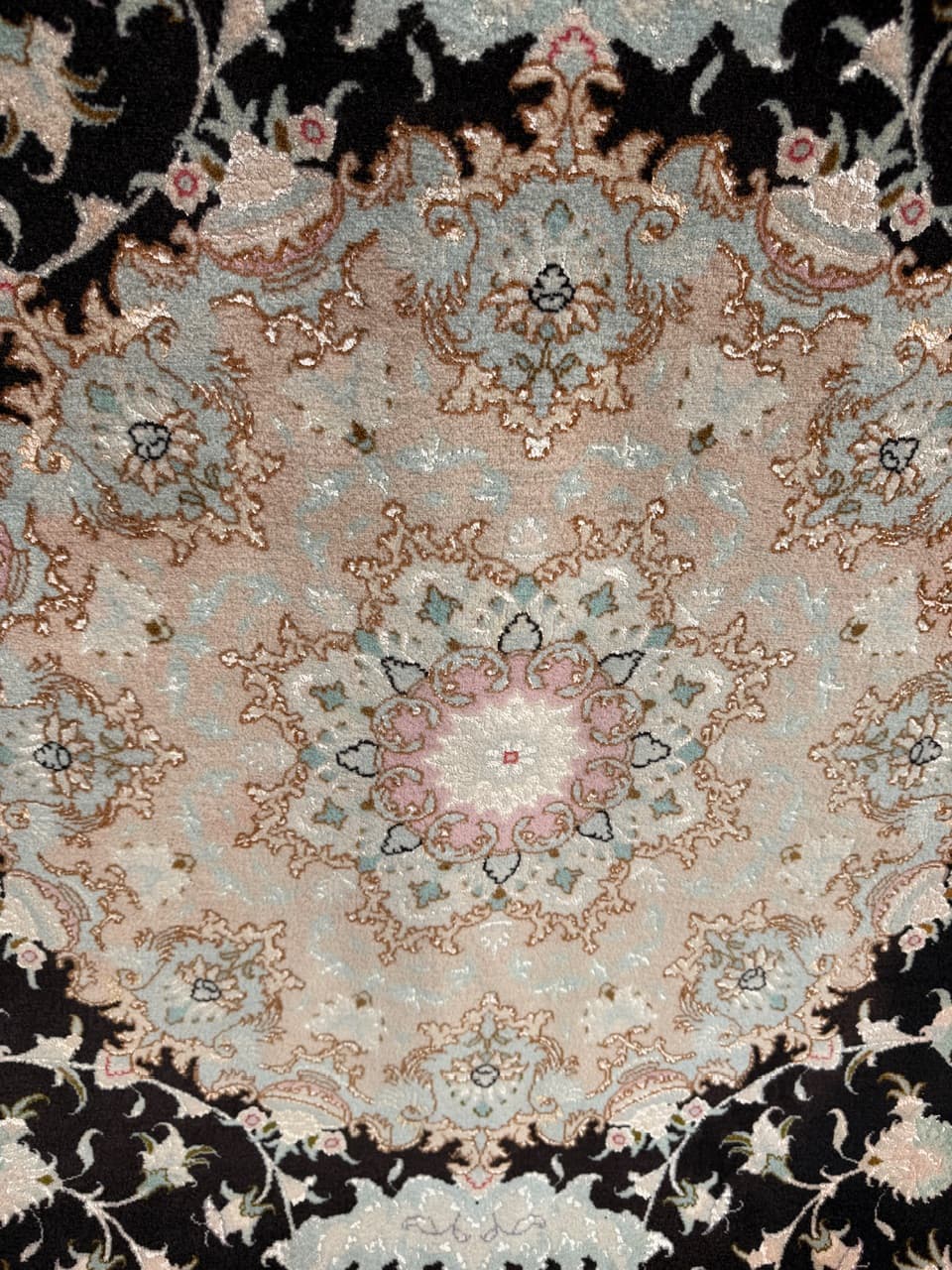Carpet Tabriz Raj, 310x200 cm, black cashmere wool, silk, Iran - 304338