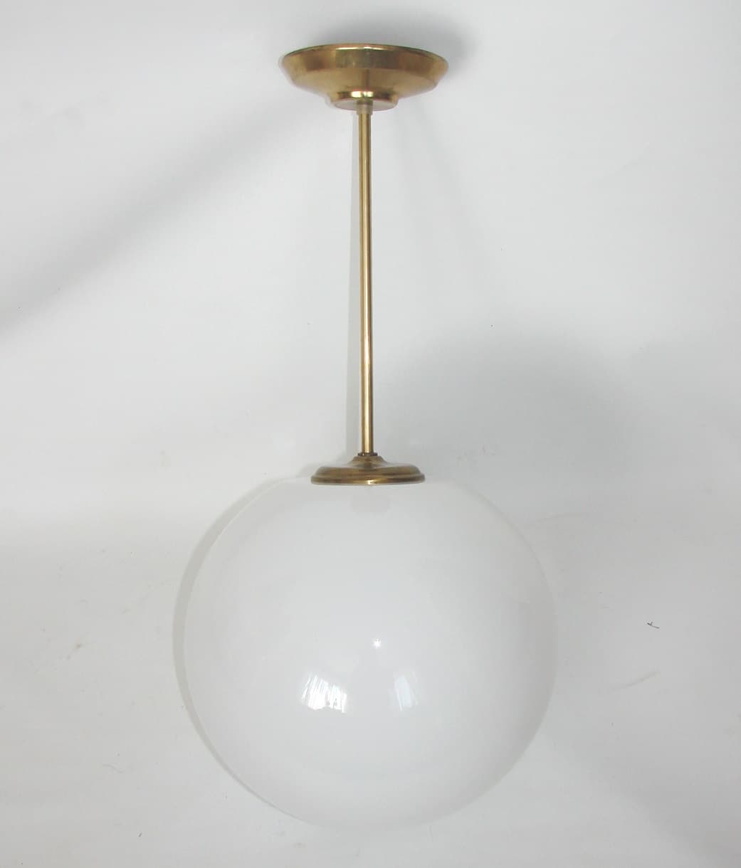 Pendant Lamp Mid Century Modern, gold brass, milky white glass, 1950s - 304353